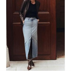 New DEREK LAM 10 CROSBY Lu High Rise Sutton Vintage Denim Maxi Skirt NWT